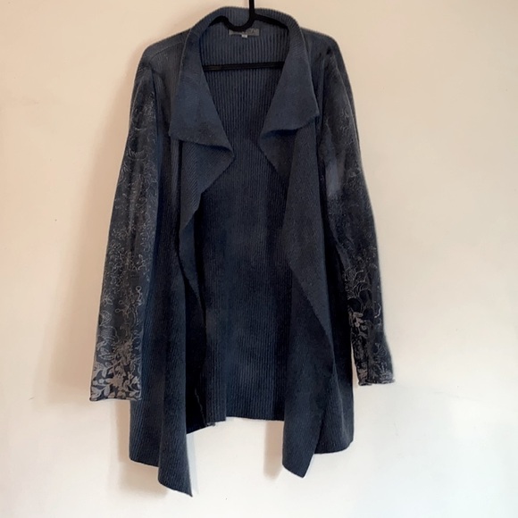 MATCH MARIKA CHARLES Cashmere Long Ribbed Cardigan Sweater With Floral Sleeves - Picture 1 of 6